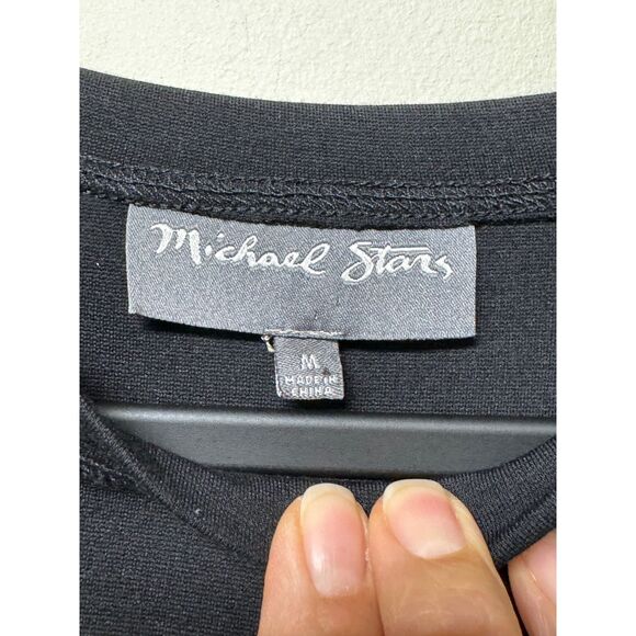 MICHAEL STARS Black Bell Sleeve Peplum Hem Long Sleeve Mini Dress, Sz M - Picture 7 of 9